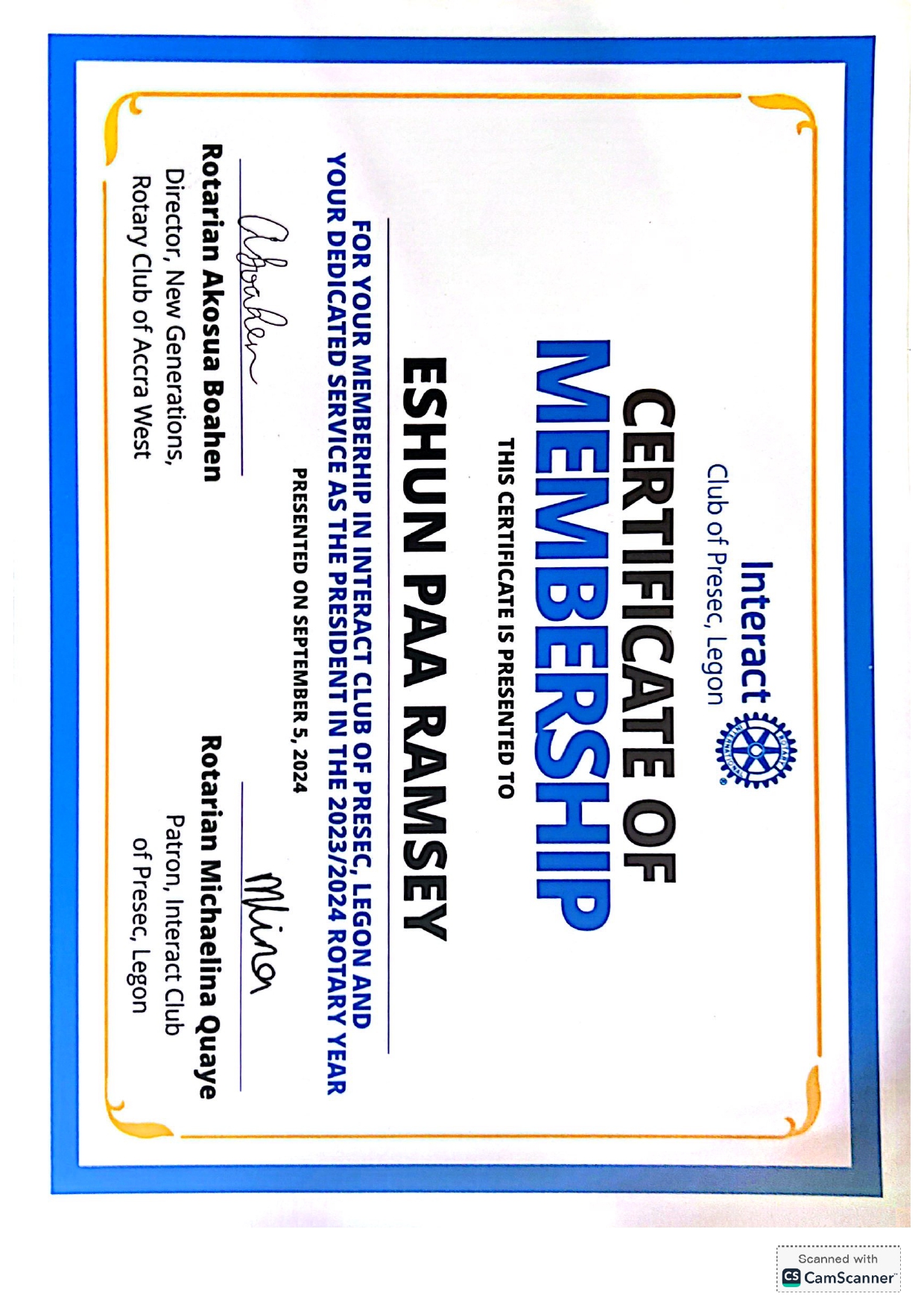 International Exchange Certificate