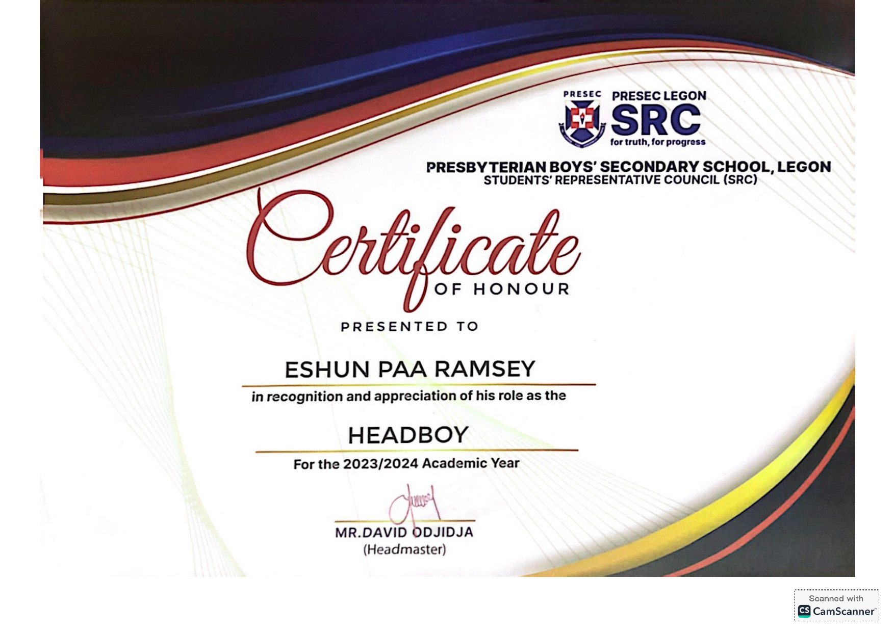 Gentleman of Excellence Certificate