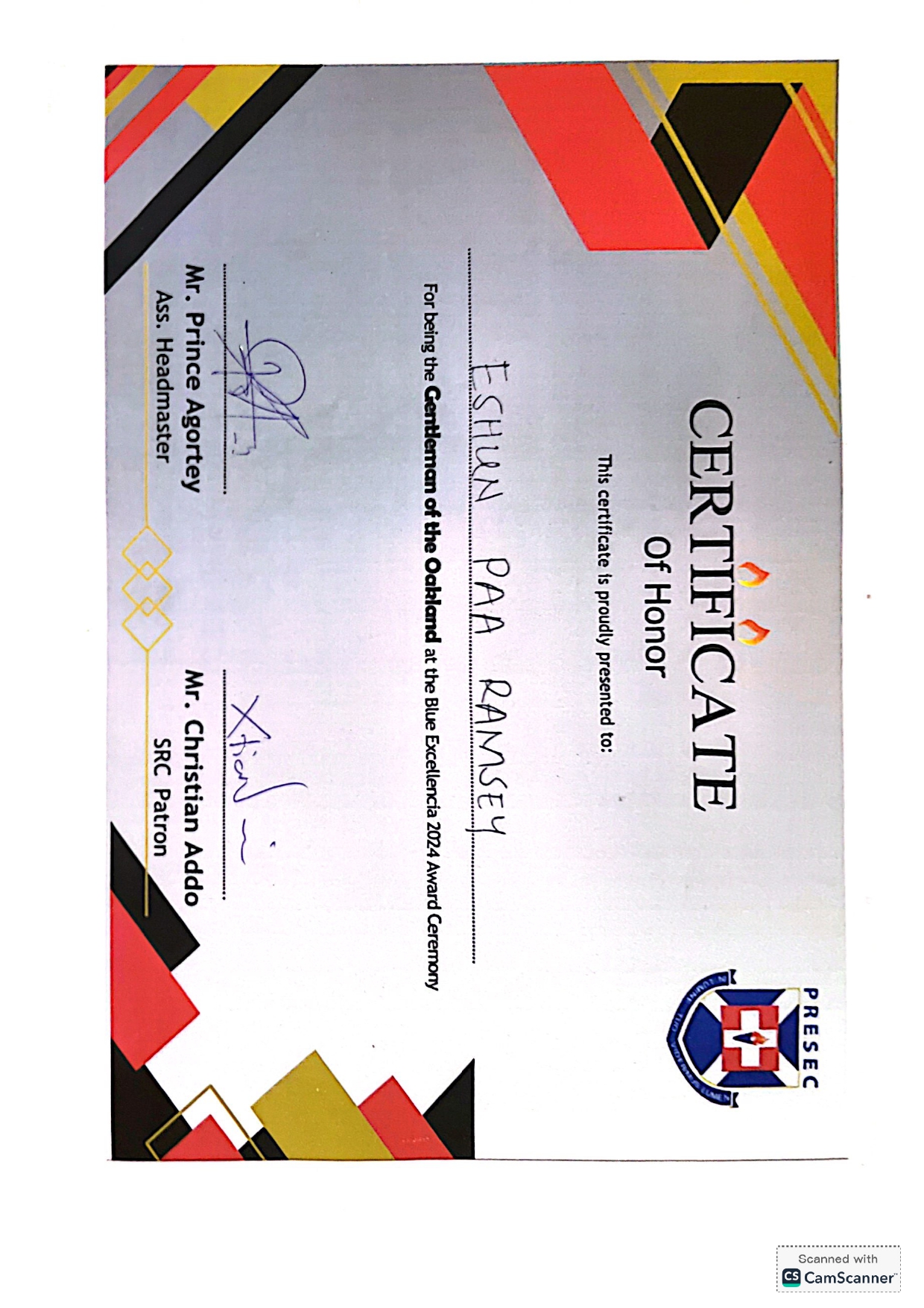 Bible Challenge Winner Certificate